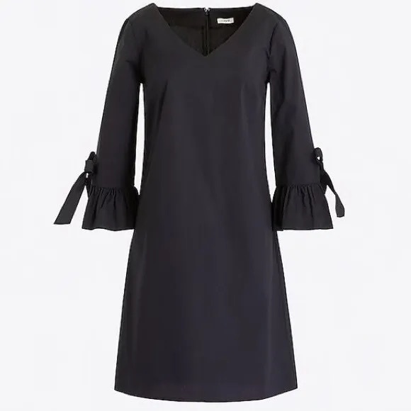 J Crew Size 8 Black Dress with Ties on Sleeves - Picture 1 of 2